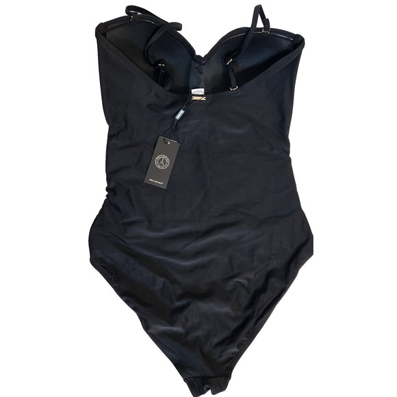 RELLECIGA Black One Piece High Cut Bandeau Adjustable Straps Swimsuit Size Large - Picture 5 of 11